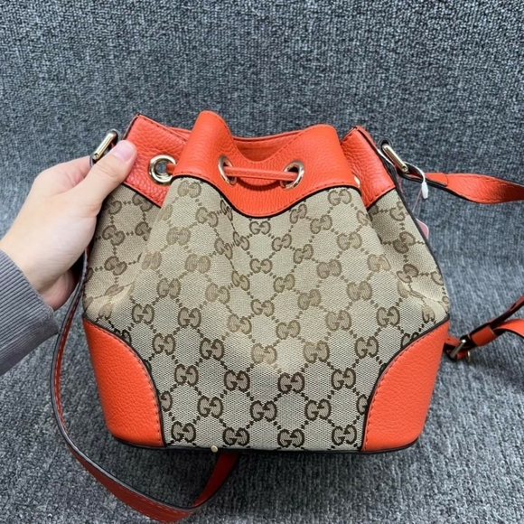 100% Authentic Gucci Brown GG Canvas Drawstring Bucket Shoulder Bag - Picture 3 of 15